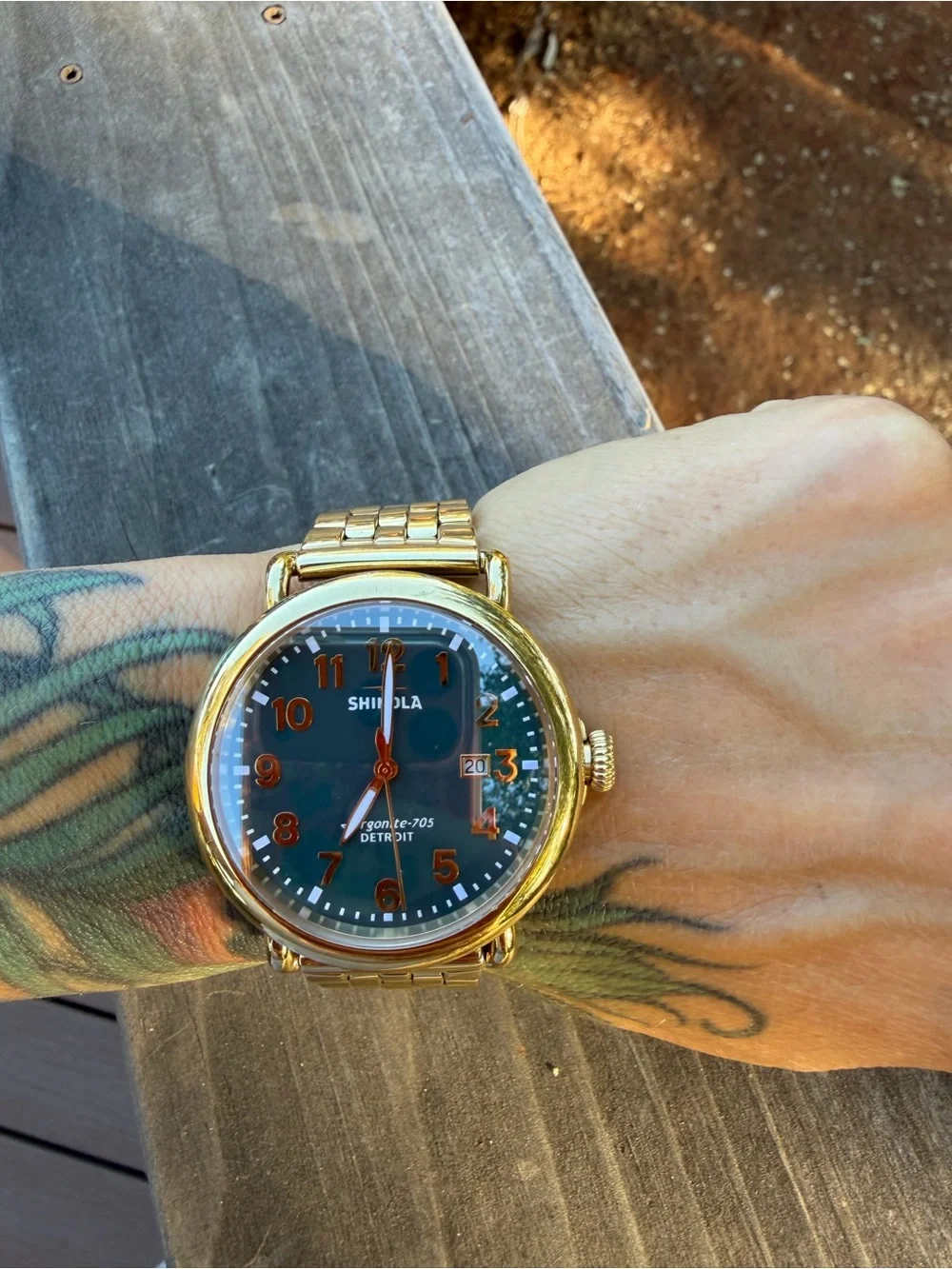 Shinola Men’s Gold Tone Watch with Turquoise Green Dial